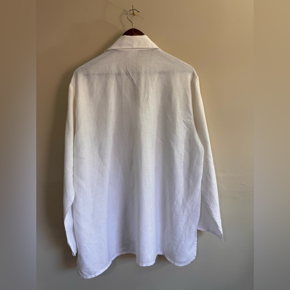 Johnny Was Vintage White Collared Linen Shirt with Floral Details, Size L - Picture 3 of 16